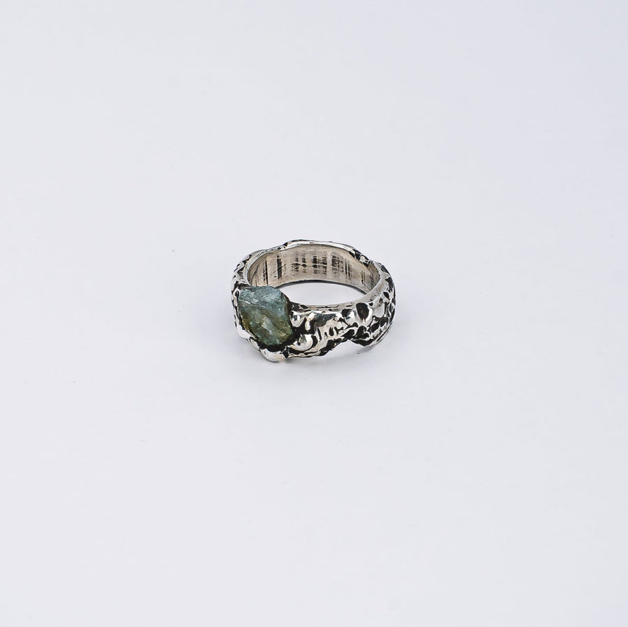 Brutalist Blue Tourmaline Ring — handmade .925 sterling silver ring