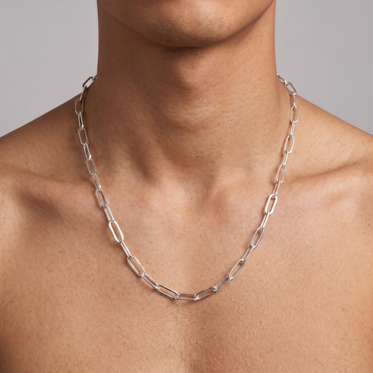 Paper Clip Chain — handmade .925 sterling silver chain, worn