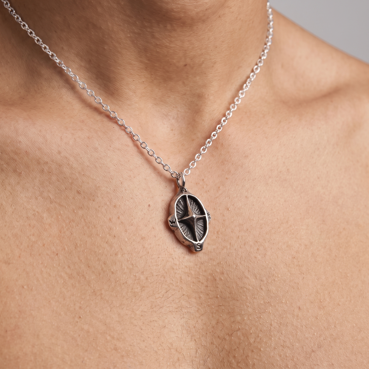 Abstract Compass Pendant — handmade .925 sterling silver pendant, worn