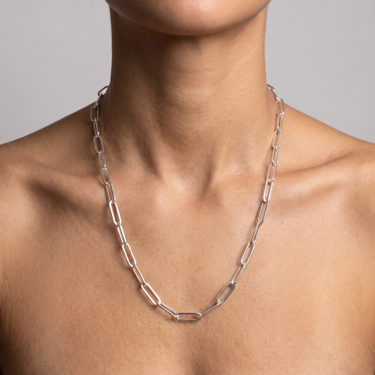 Paper Clip Chain — handmade .925 sterling silver chain, worn