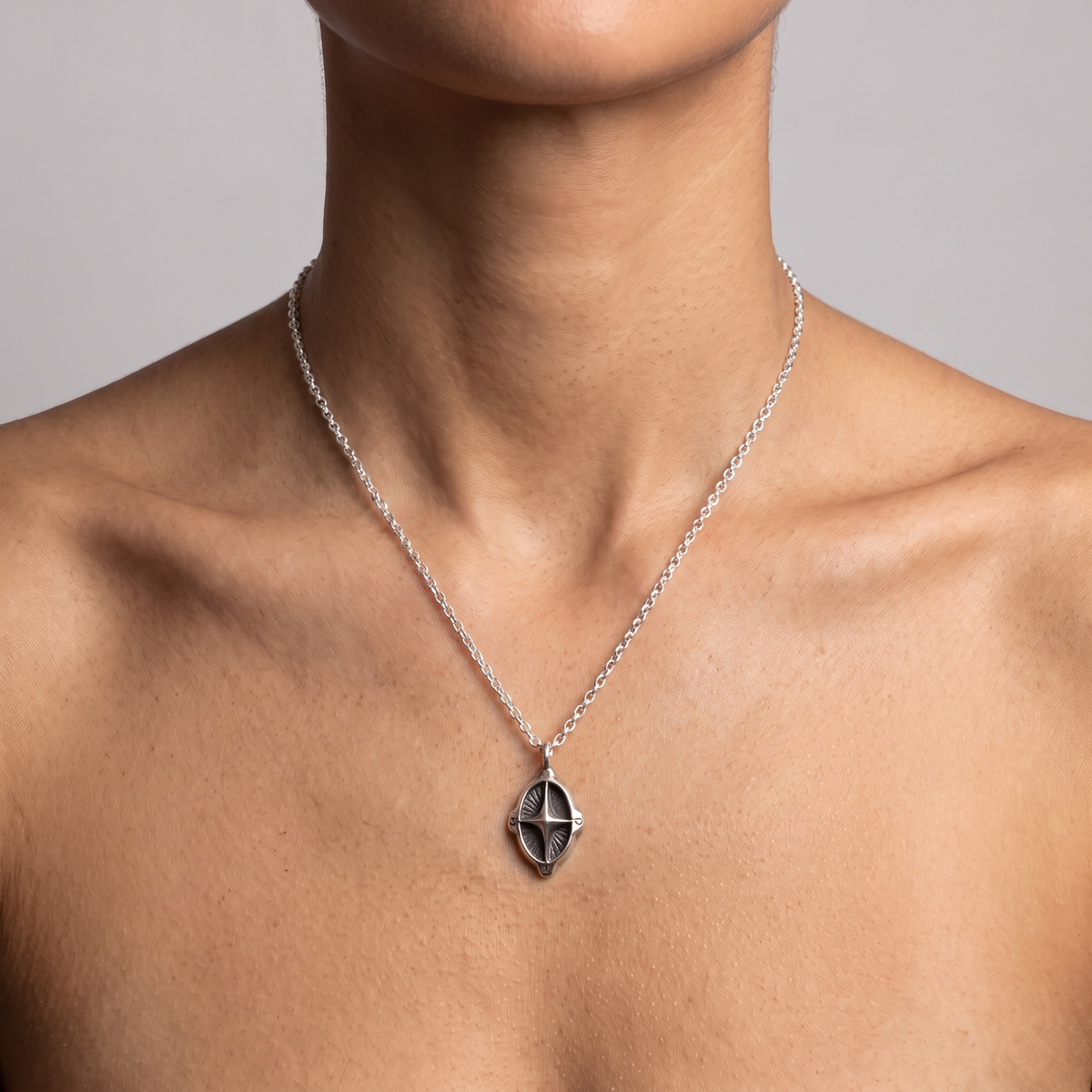 Abstract Compass Pendant — handmade .925 sterling silver pendant, worn